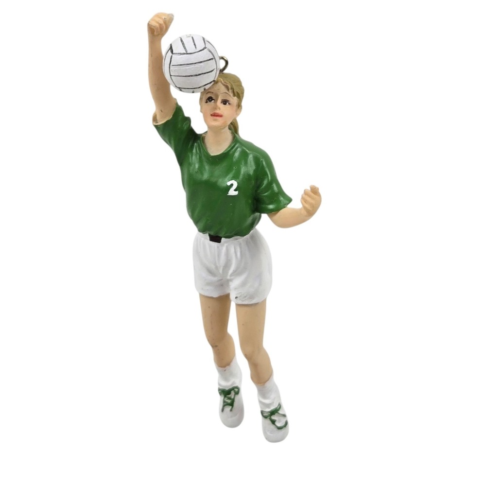 Vintage Resin Volleyball Girl Christmas Ornament Green Jersey #2 Blonde Ponytail